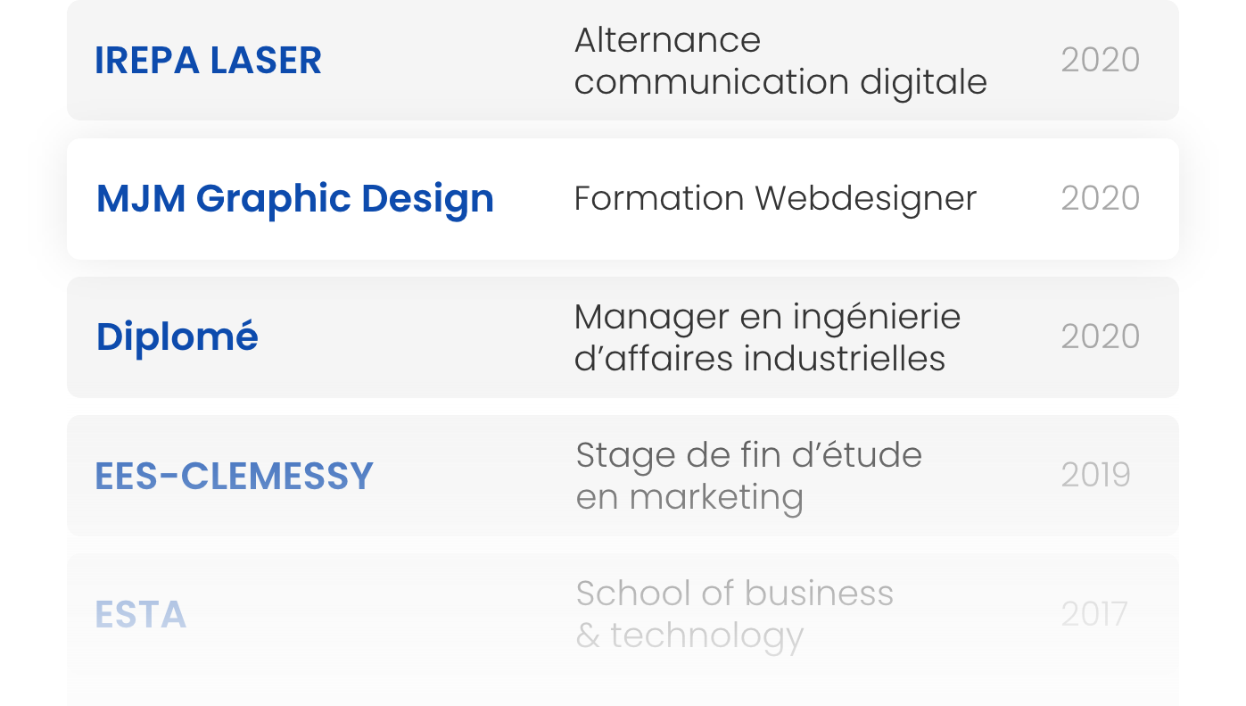 Liste de mes dernières formations